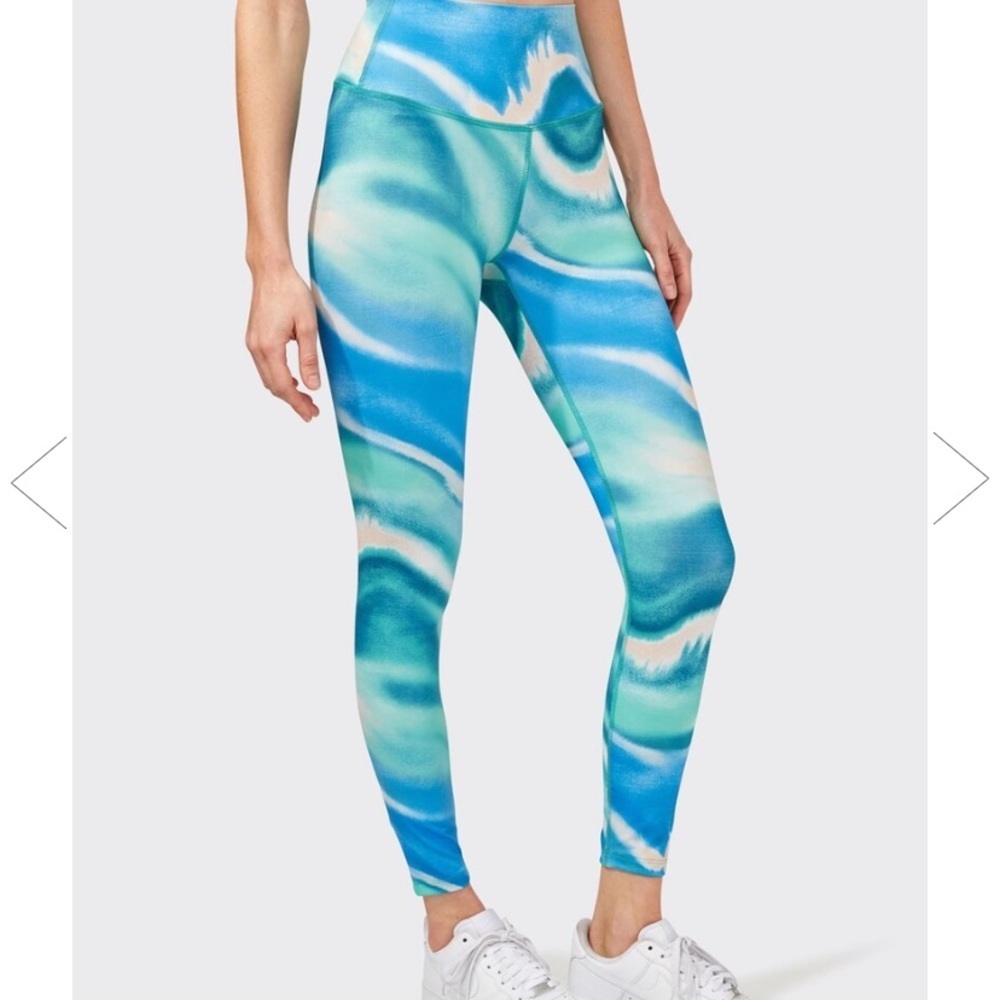 SPLITS59 LIV high waisted 7/8 ankle length leggings blue teal tie dye medium